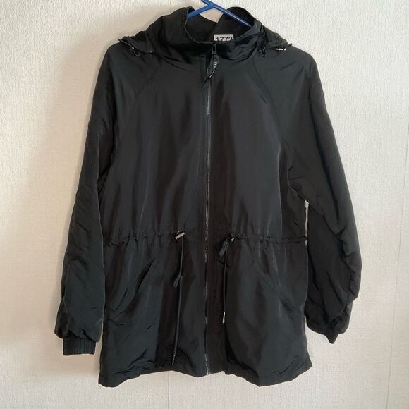 ZYIA Jacket Womens Large Utility Anorak Zip Up Removable Hood Fleece Lined Black - Picture 3 of 11